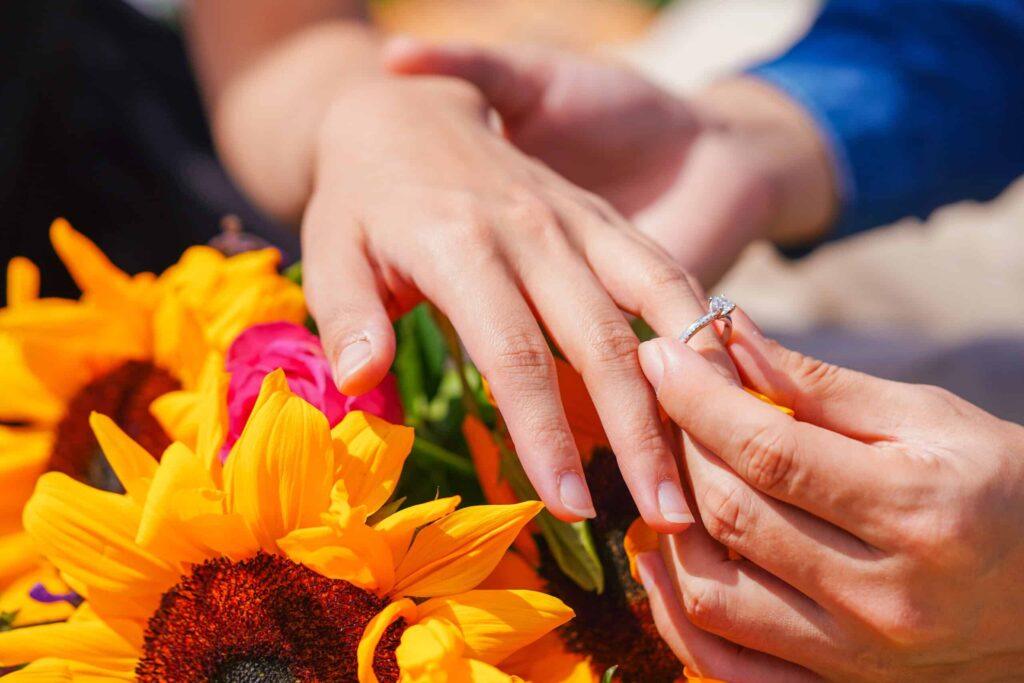 Placing the engagement ring during an intimate Swiss Alps picnic in Grindelwald