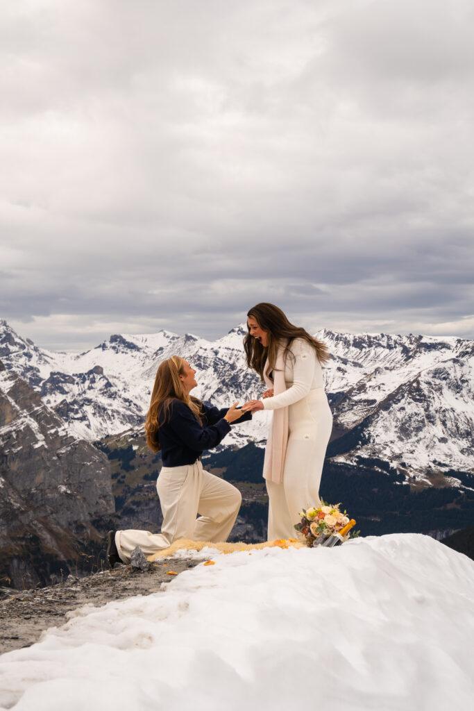 Romantic winter proposal in the Swiss Alps filmed by Switzerland Wedding Film