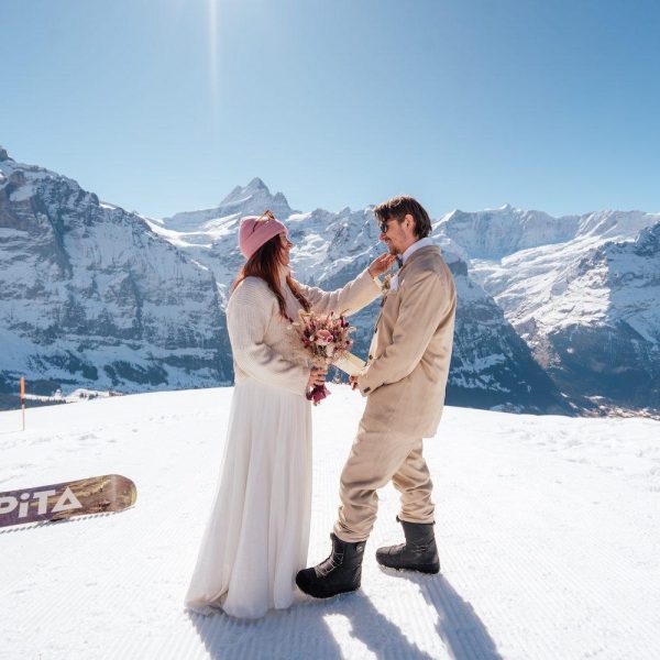 Winter Ski Elopement Wedding Grindelwald First Switzerland Winter Ski Elopement Wedding Grindelwald First